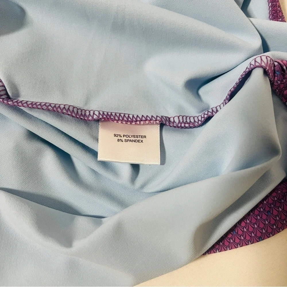 Peter Millar Men’s Medium Golf Polo Shirt Lavender & Blue Striped 3/4 Button EUC